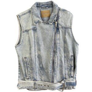 BLANKNYC Denim Moto Vest Grunge Biker 80's Light Wash Belted Medium Diagonal Zip